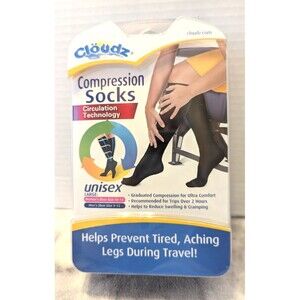 Cloudz Compression Socks Black Unisex Large Help Prevent Swollen Feet Travel NEW